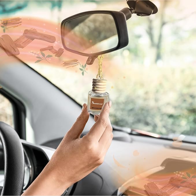 Car Air Freshener Diffuser, Sandalwood Aromatherapy, Natural Fragrance Oil, Long Lasting, By Bootleg Collection, Made in USA