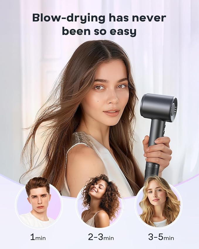 Bopcal Hair Dryer, Ionic Blow Dryer with Diffuser, 150,000 RPM Professional High-Speed Hair Dryer, 500M Negative Ions Fast Drying, Lightweight Low Noise for Curly & Straight Hair, Travel Friendly