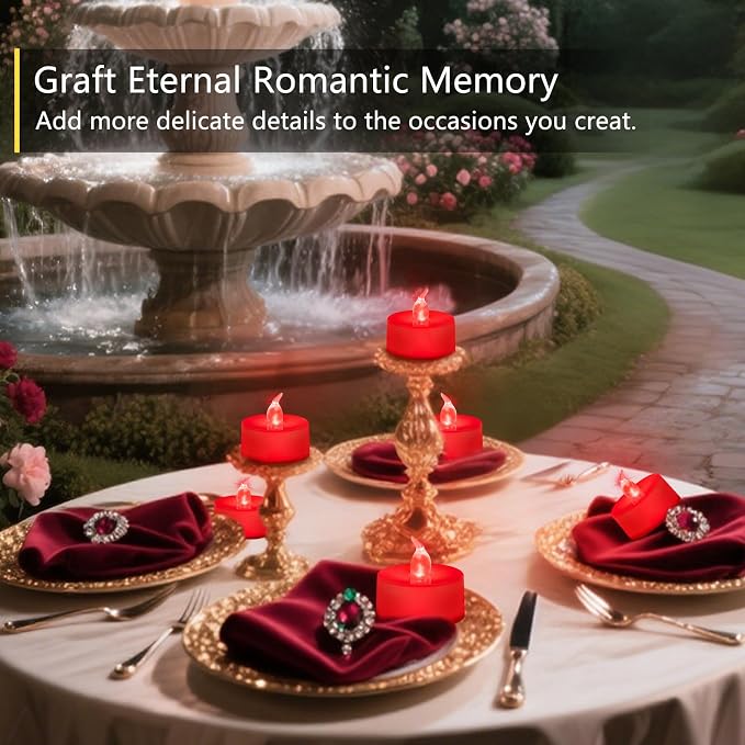 Tea Lights Battery Operated Candles LED Tea Lights Flameless Candles 200+ Hours Flickering Fake Tealights for Sweetest Day Wedding Home Decorations Party (Red Base, 24 Pack)