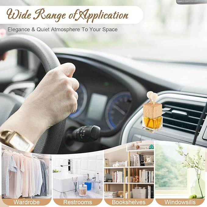 50 Pack,8ml Clear Glass Car Air Freshener Perfume Clip Diffuser,Empty Essential Oil Perfume Vials Diffuser Vent Outlet,Thick Auto Glass Ornament with Wooden Caps,Stick for Car Scent Fragrance