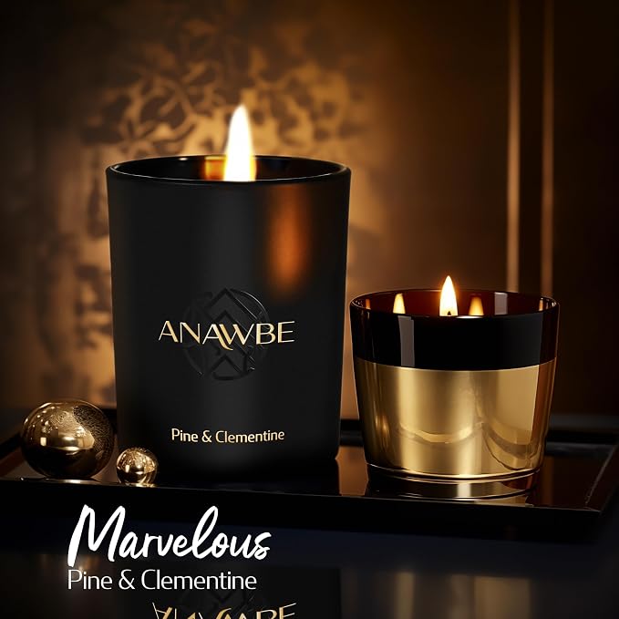 Pine & Clementine Scented Candle, Soy Candles for Men and Women, Pine Candle for Home, Elegant Black Vessel, 45-Hour Long-Burning, Gift-Ready, Aromatherapy Candle
