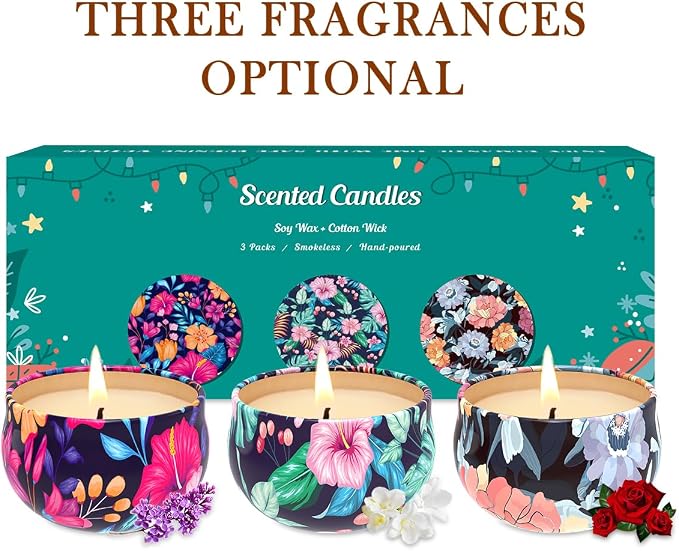 3 Pack Home Scented Candles - Strong Cloves, Roses & Freesias Candle, 2.5 Oz, 100% Soy, Non-Toxic, Small Candle Set for Aromatherapy & Gifts, Prizes for Adults, Baby Shower Prizes