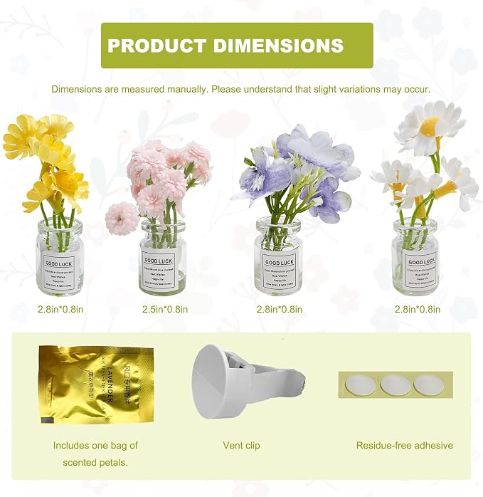 4 PCS Artificial Flowers Car Vent Clips, Cute Flower Bouquet in Glass Vase Air Vent Clip with Fragrance Pads, Mini Daisy Plants Vase Air Conditioning Outlet Clip for Women Girls
