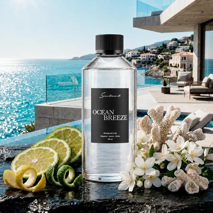 Scentiment Ocean Breeze Diffuser Oil - Premium Hotel Scent with Notes of Bergamot, Lemon, Jasmine with Marine & Amber Home Scent, Hotel Fragrance Oil Diffuser Refill - 16.91 fl oz (500 mL)