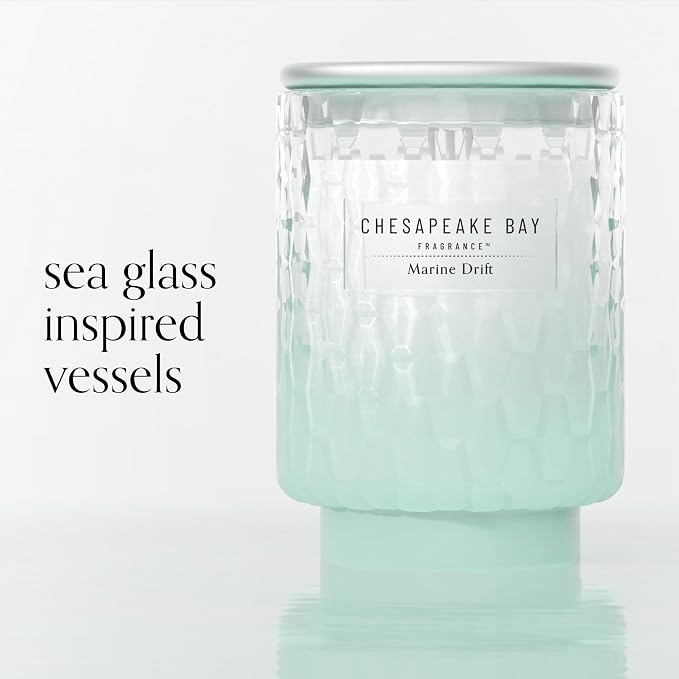 Chesapeake Bay, 8oz Marine Drift Scented Candle, Mood Evoking Fragrance, Textured Sea Glass-Inspired Jar, Premium Soy Blend Wax with Essential Oils, Coastal Fragrance for Home Décor or Gifting