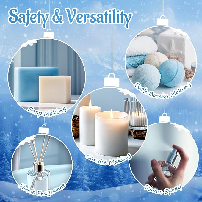 Winter Essential Oils Set, 6 Premium Holiday Fragrance Oil for Diffuser, Candle & Soap Making, Frozen Magic, Winter Wonderland, Hot Cocoa, Frosted Fir, Warm Sweater, Log Fire, Scented Oils for Home