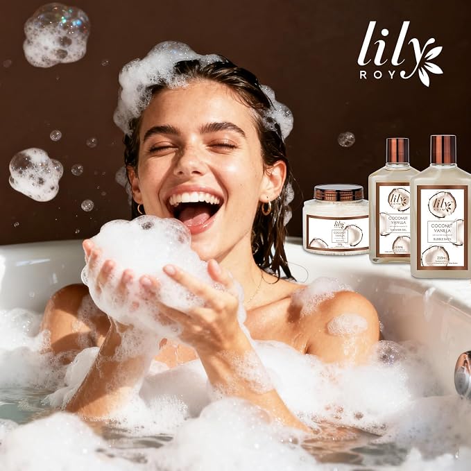 Coconut Vanilla Spa Gifts Bath Kit, 7Pcs Moisturizing Gift Set for Women Men