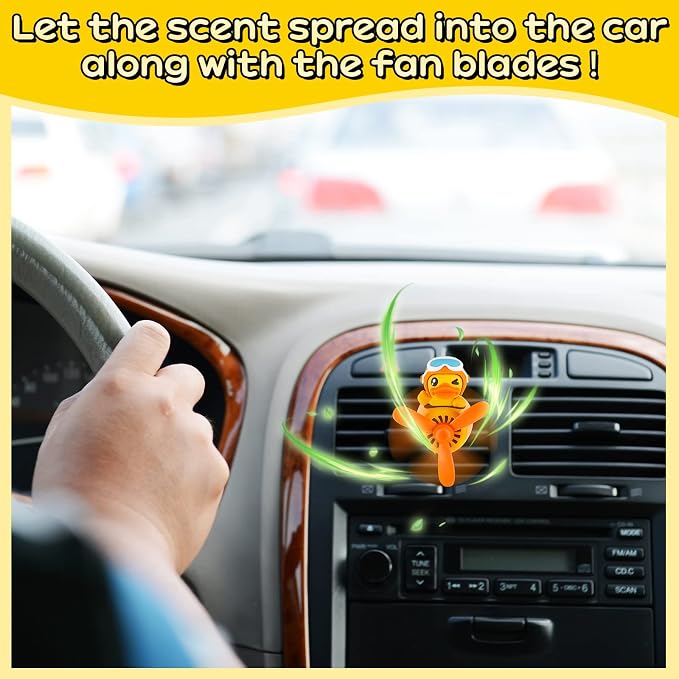 Tallew Car Air Freshener Cute Duck Car Vent Clip Diffuser with Rotating Propeller Outlet Vent 2.5" x 2.4" x 2.1" Easy to Install Included 2 Scents Aroma Tablets Aromatherapy Ornament Auto Accessories