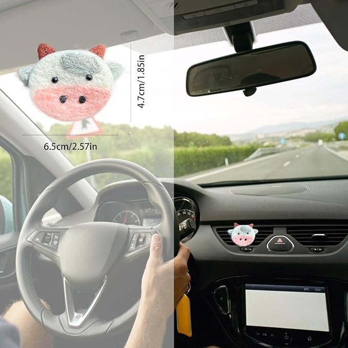 ORIESSE Cow Car Decor,Cute Air Vent Clip Car Air Freshener,Handmade Wool Felt Essential Oil Diffuser,Girly Cartoon Highland Cattle Decoration Accessories for Women
