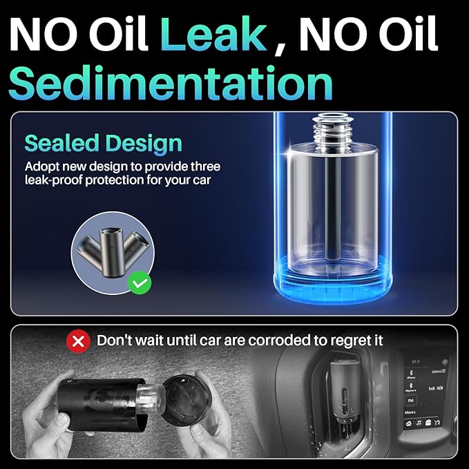 Smart Car Air Freshener, Car Air Freshener Diffuser with 100ml Perfume, Long Lasting Lasts 6 Months, RGB Music Syncing Light, Auto On/Off, 5 Adjustable Rechargeable Aroma Diffuser, Ocean