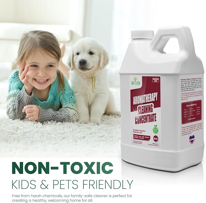 Naeterra Aromatherapy Cleaning Concentrate 64 oz – Makes 24 Gallons Multi-Surface Cleaner + Microfiber Towel & 10ML Essential Oil Blend with Clove, Cinnamon, Rosemary, Eucalyptus, Lemon & Peppermint