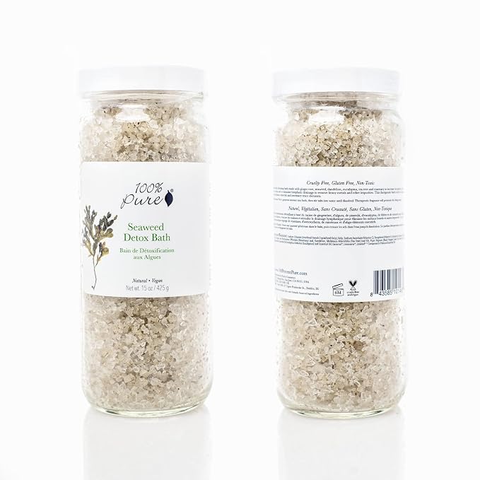 100% PURE Seaweed Detox Bath Soak, Bath Salts for Relaxation, Made with Eucalyptus Essential Oil, Spa Kit for Home, Bath Soak with Essential Oils - 15 Oz