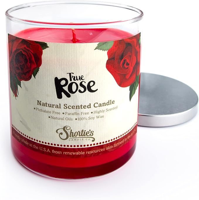 True Rose Scented Natural Soy Candle, Essential Fragrance Oils, 100% Soy, Phthalate & Paraben Free, Clean Burning, 9 Oz.