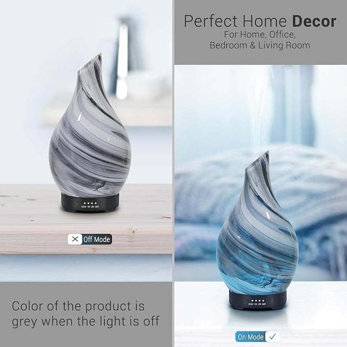 Aromatherapy Essential Oil Diffuser for Home- Art Glass Diffuser for Essential Oils with Waterless Auto Shut-Off 4 Timer 7 Colors LED Night Light for Home Office Decor Gifts for Women