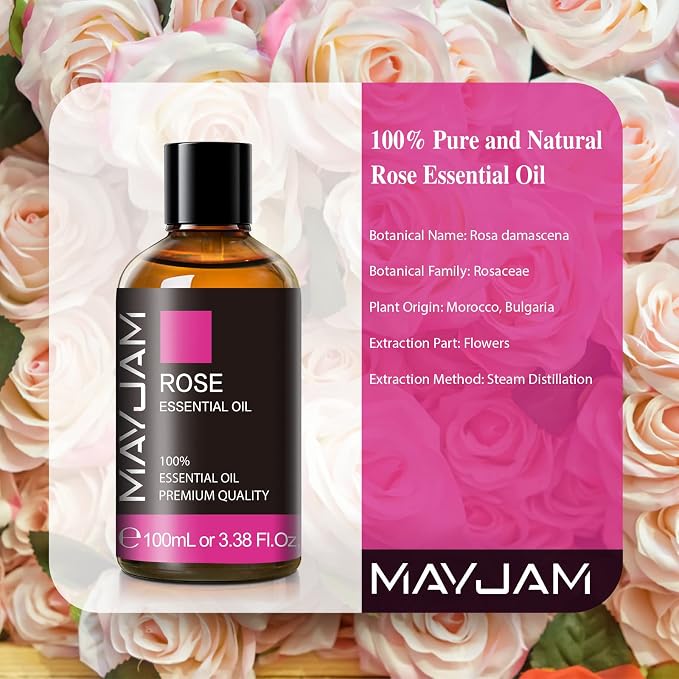 MAYJAM 35PCS Essential Oil Gift Set and 100ML/3.38FL,OZ Rose Essential Oil
