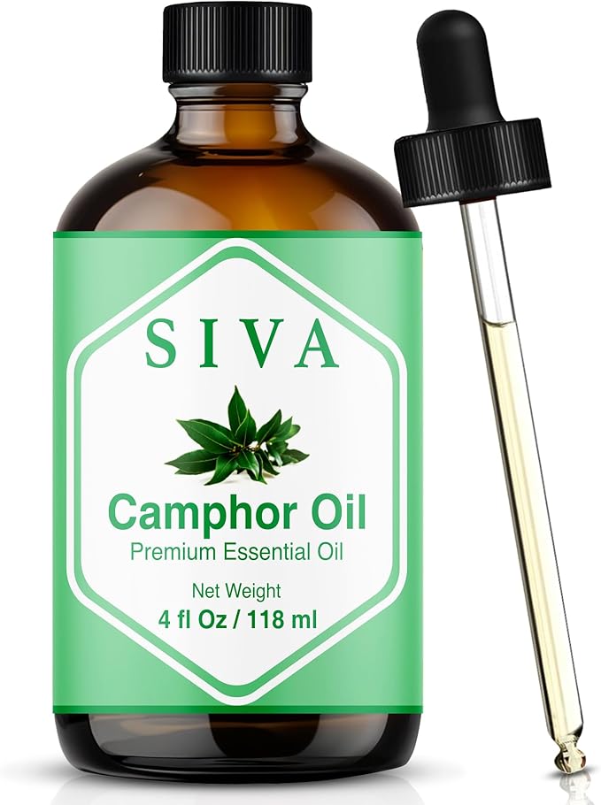 Siva Camphor Essential Oil 4 Fl Oz – for Diffuser, Skin & Hair Care – Ideal for Aromatherapy, Massage & DIY Blends- with Dropper