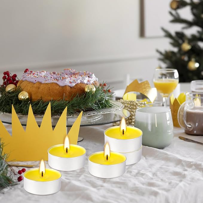 100 Pack Scented Tealight Candles - 4 Hours Burning Lemon Aromatherapy | Valentine's Day Romantic Dinner & New Year Home Decor, Yellow Votive Candles for Wedding, Holiday Gift & Emergency (Yellow)