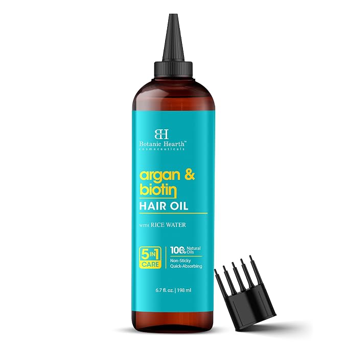 Botanic Hearth 100% Pure Argan & Biotin Oil For Hair Growth & Hair Treatment Oils 6.7 Fl oz | Infused with coconut Oil | Hair Oil Repairs Dry Damaged Hair, Strengthening, Healthier | All Hair Types