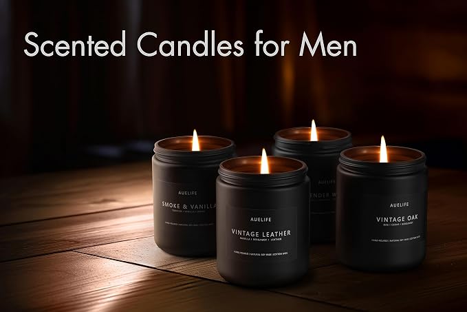 Lavender & Wood Scented Candle, Candle for Men | Father Day Gift, Soy Wax, 50H Burn Time