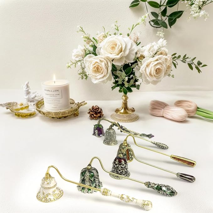 Candle Snuffer Vintage Unique Candle Extinguisher Snuffer with Long Handle Decorative Candle Extinguisher Metal Candle Stopper Candle Accessories Gift (Green)