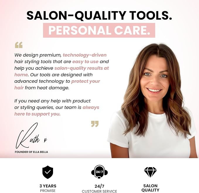 ELLA BELLA® Compact Plasma Hair Dryer, Advanced Plasma Technology Blow Dryer with Digital Display, Rapid Drying, Low Noise, & Luxury Velvet Travel Bag - Includes Diffuser & Nozzle- for All Hair Types