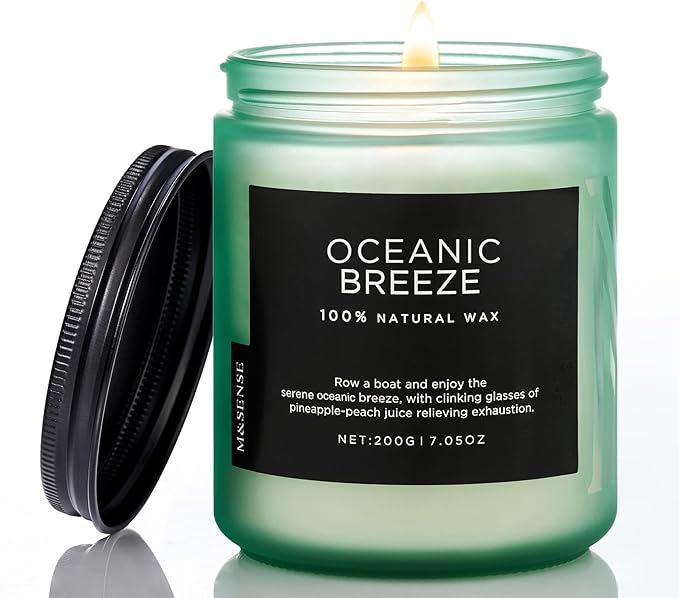 M&SENSE Oceanic Breeze Home Scented Candles, 7.05oz Natural Soy Wax, 50-Hour Slow Burning, Non Toxic Organic Candle, Aromatherapy Fragrance for Stress Relief, Housewarming Gifts for Women/Men