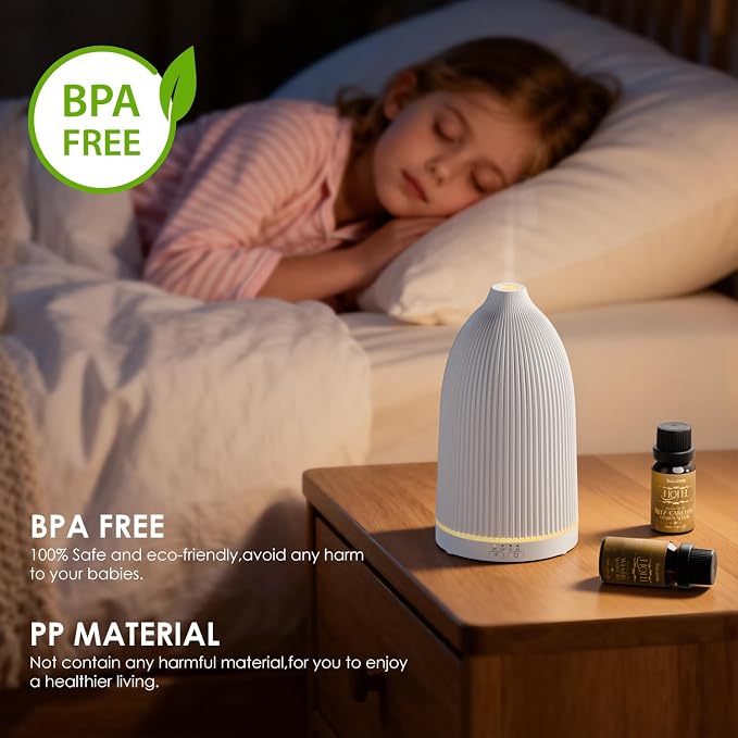SALKING Essential Oil Diffuser, 100ml Aromatherapy Diffusers with Adjustable Mist Mode Timer Setting, Ultrasonic Diffusers for Essential Oils, 8 LED Colors, for Office Home (White)