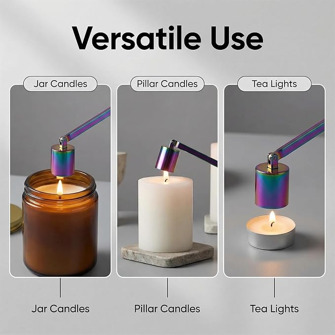 Candle Snuffer, Candlesnuffers Wick Snuffer Candle Accessory, Stainless Steel Wick Flame Extinguisher for Putting Out Candle Flame Safely (Colorful Candle Snuffer A)