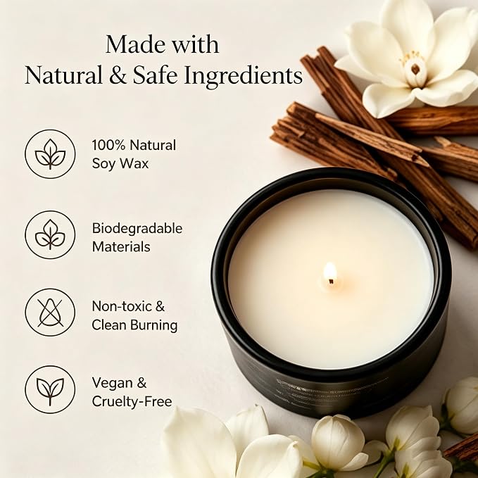 Scented Candle for Sleep & Relaxation, Magnolia Sandalwood Soy Candle, Long Lasting 50 Hour Burn, Floral Woody Home Aromatherapy Candle for Bedroom, Yoga, Bath Self Care & Gifts