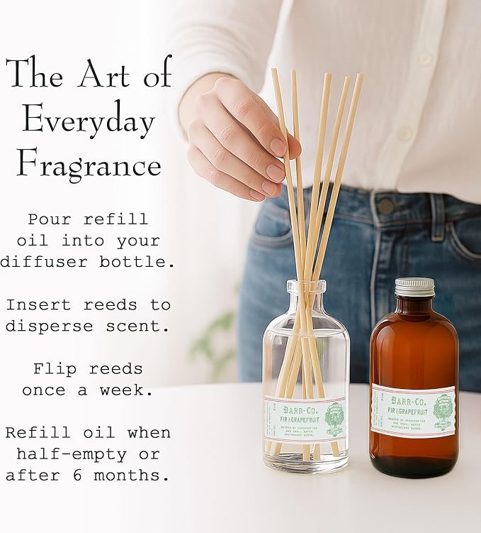 Barr Co. Fir & Grapefruit Reed Diffuser Refill, Invigorating Woody Citrus Aroma Scented Diffusers for Home, All-Natural Fragrance for Women & Men, 8 fl oz