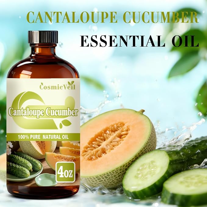Cucumber Melon Essential Oil for Aroma Diffuser,Humidifier,Home Fragrance,Cleaning,Body Care,Massage,Yoga,DIY Candle,DIY Soap CosmicVeil（Cucumber Melon，4 Fl Oz (Pack of 1)）