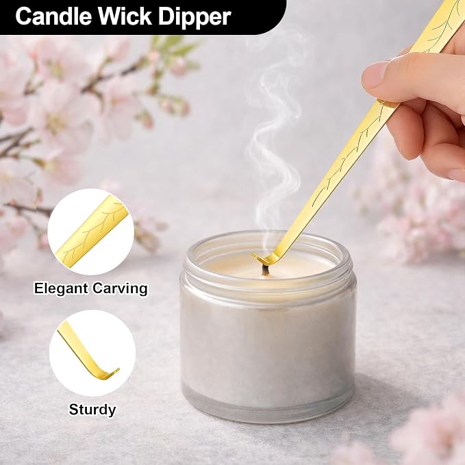 Ohtomber 3 in 1 Stainless Steel Candle Accessory Set, Wick Trimmer Cutter, Snuffer Extinguisher & Dipper, Wick Scissor Clipper Care Kit, Put Out Tool with Gift Package for Candle Lover, Gold