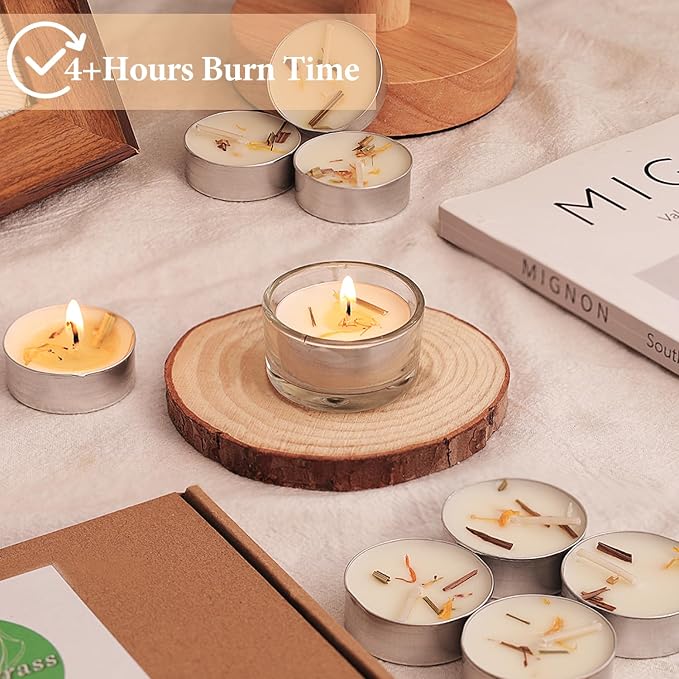 Citronella Scented Tealight Candles Outdoor, 64 Pack - 4-Hour White Tea Lights, 100% Natural Palm Wax Tea Lights Candle, Paraffin-Free, Scented Votive Candles for Indoor/Outdoor Use