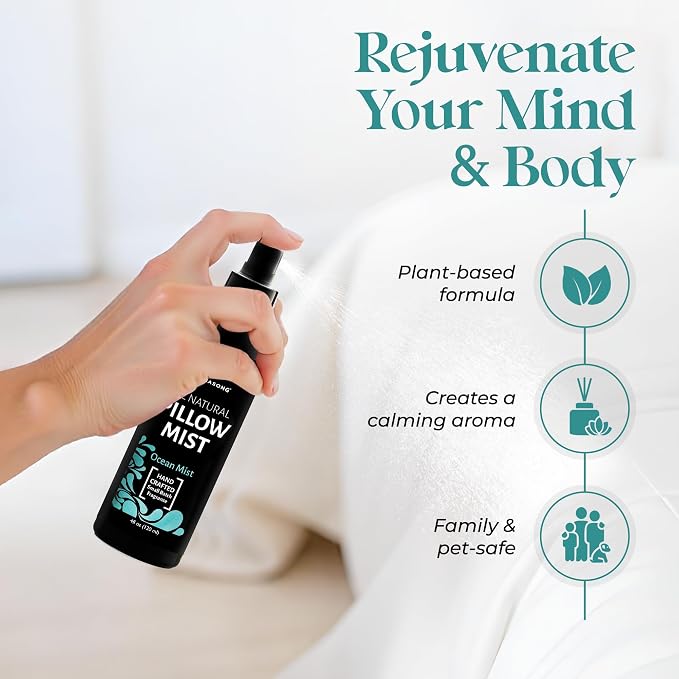 Aromasong All Natural Pillow Spray Holiday Gift Pack of Lavender, Ocean Mist, and Eucalyptus Included - Calming Linen & Bedtime Natural Essential Oil Mist Spray for Sleeping