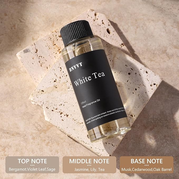 Hotel Diffuser Oil White Tea - The Iconic 5-Star Hotel Coastal Blend - Lemon Bergamot Sea Breeze - 120 mL Premium Fragrance Oil for Ultrasonic and Waterless Diffusers and Crafting