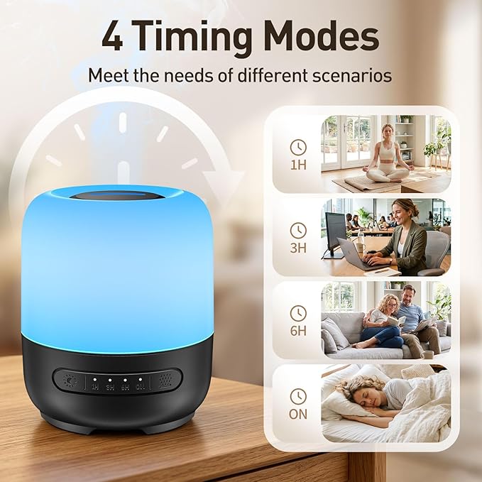 Essential Oil Diffuser, 300ml Ultrasonic Aromatherapy Oil Diffuser & Humidifier with 7 Color Night Lights, Quiet 20dB Operation for 12 Hours, for Home, Bedroom, Office (2)