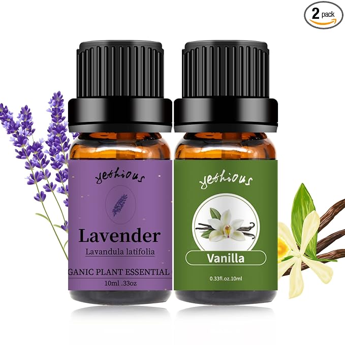 yethious Vanilla Essential Oil for Diffuser Organic Vanilla Lavender Essential Oil Set Lavender Oil 100% Pure Aromatherapy Oils - 2pcs X 10ml
