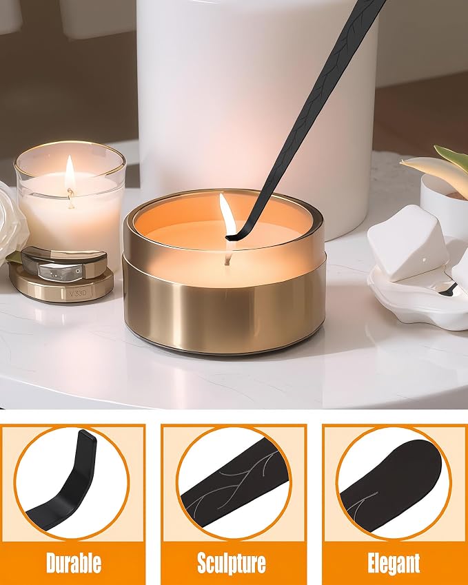 YOUTUOY 4 in1 Candle Accessory Set with Storage Tray Plate, Candle Wick Trimmer, Candle Wick Snuffer, Candle Wick Dipper, Great for Scented Candles Lovers (Matte Black)
