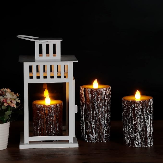 Vinkor Flameless Candles Battery Operated Candles Real Wax Pillar LED Candles with 10-Key Remote and Cycling 24 Hours Timer (Birch Effect 4" 5" 6")