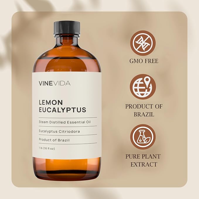 VINEVIDA [16oz] Lemon Eucalyptus Essential Oil - Undiluted Bulk Essential Oil for Soap Making and Candle Making