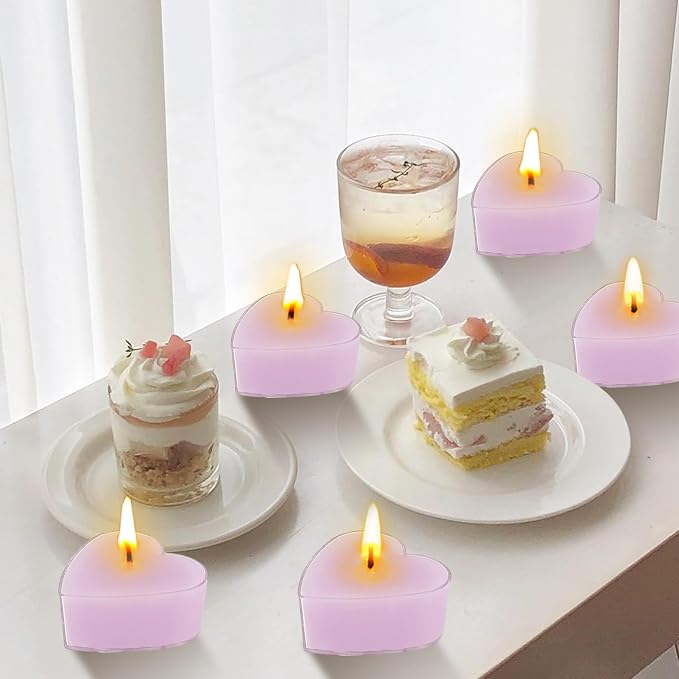 Violet Scented Heart Tealight Candles, Purple Scent Tea Lights Candles Clear Cup, 24 Pack Colored Tealights Candle, 4 Hour Burn Time Tea Candles for Weddings Romantic Valentine's Day Decor