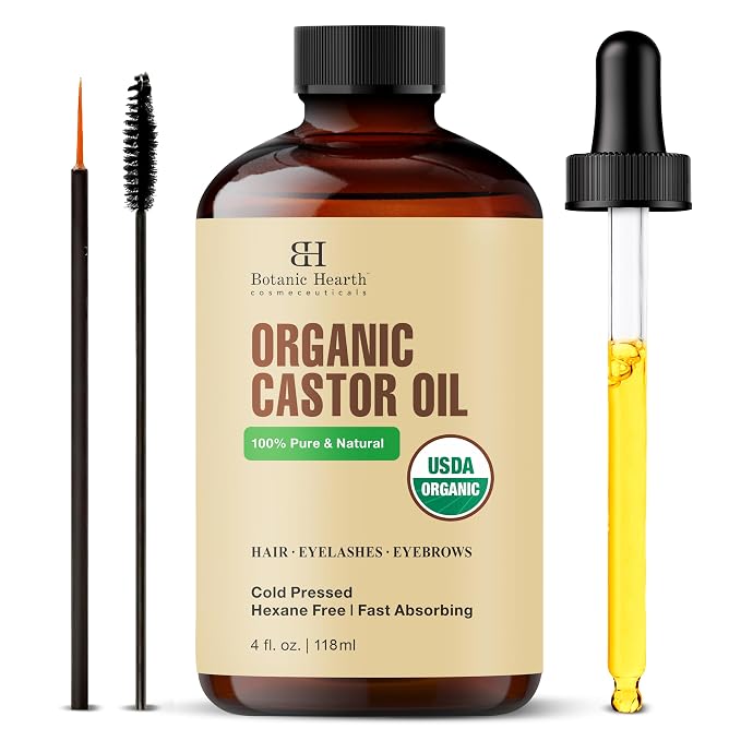 Botanic Hearth Castor Oil & Hair Treatment Oils 4 Fl oz| 100% Pure & Natural, Cold Pressed |For Hair, Eyelashes & Eyebrows | Hexane Free, Fast Absorbing | With Applicators & Dropper | All Hair Types