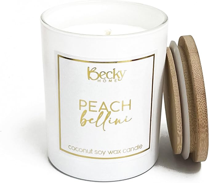 Peach Bellini Candle | Sweet Peach Scented Candle | Natural Coconut Soy Candles | 8 Ounce Modern Luxury Home Decor Novelty Candle | Long Lasting Fragrance with 35 Hour Burn Time