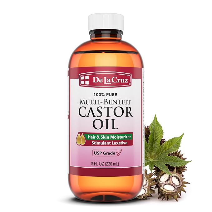 De La Cruz Castor Oil - 100% Pure Castor Oil for Hair, Skin, Eyelashes, and Eyebrows - USP Grade, 8 FL Oz