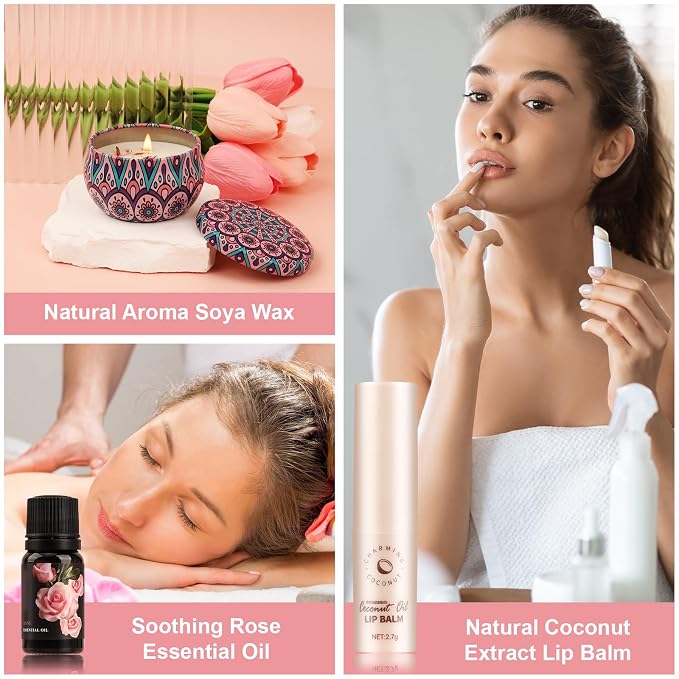 10-Piece Rose Pamper Gift Set for Women, "You Are Awesome" Self Care Kit, Relaxation Bath Spa Hamper, Get Well Soon Gifts (Rose-Special)