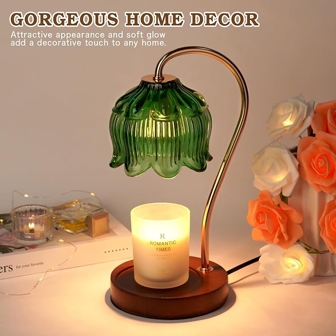 Funistree Green Candle Warmer Lamp with Timer, Christmas Gifts, Dimmable Flower Candle Lamp Warmer, Vintage Birthday Gifts for Women, Mom, Female Friend, Aromatic Candle Light for Yankee Candles