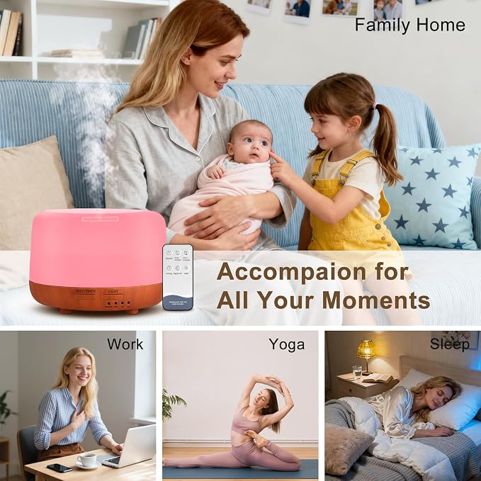 Marchred 300ML Essential Oil Diffuser, Small Aromatherapy Diffuser with Remote, 7-Color LED Light, 4 Timer Settings, Safe Auto-Off, for Bedroom, Desk, Home Office