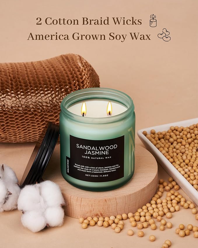 M&SENSE Sandalwood Jasmine Home Scented Candles, 11.6oz Organic Natural Soy Wax, 70 Hours Long Lasting Slow Burning, Non Toxic Clean Burn, Spring Floral Smelling for Meditation Relaxation