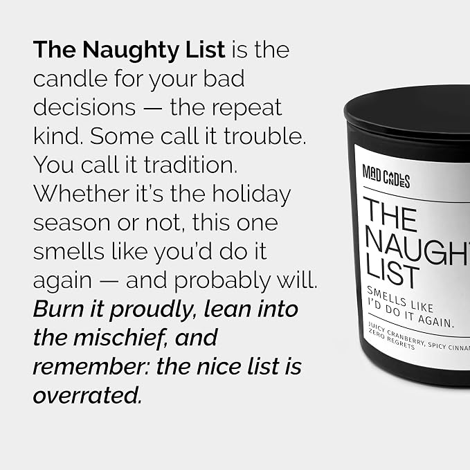 – The Naughty List Candle – Cranberry Cinnamon Scent – Luxury Black Candle for Women & Men, 9.5 oz Coconut Soy Wax Blend, 55-Hour Burn, Clean Cotton Wick, Hand Poured in the USA