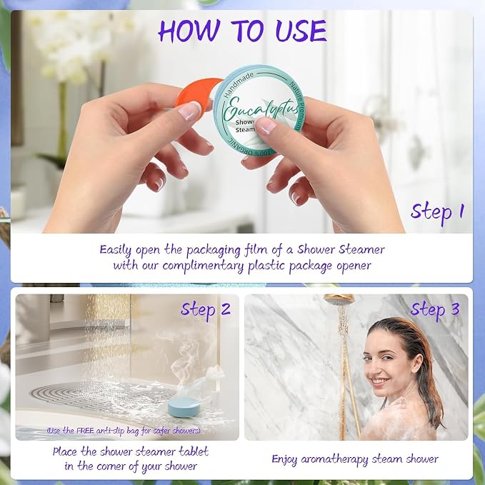 Shower Steamers Aromatherapy 8 Pack - Natural Essential Oil Shower Bombs for Self Care, Relaxation Birthday Gifts for Women and Men. Azure Floral Style